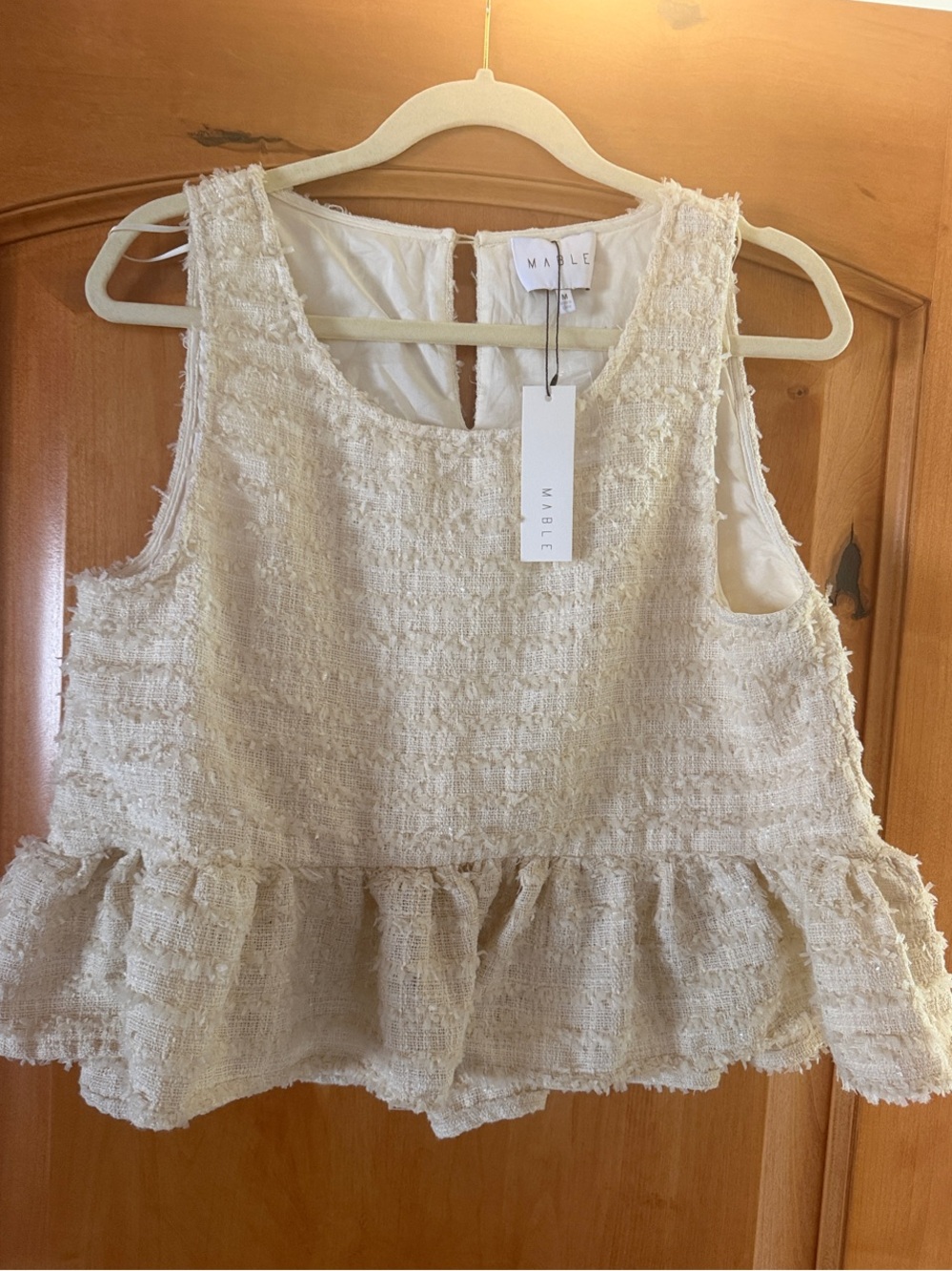 MABLE ANTHROPOLOGIE Cream Textured Peplum Sleeveless Top Medium